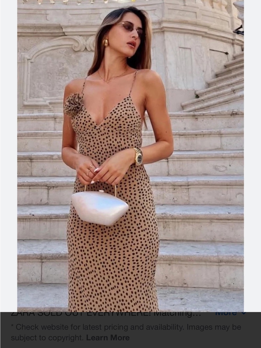 Zara Beige Polka Dot Maxi Dress with Floral Shoulder Detail - Picture 2 of 7
